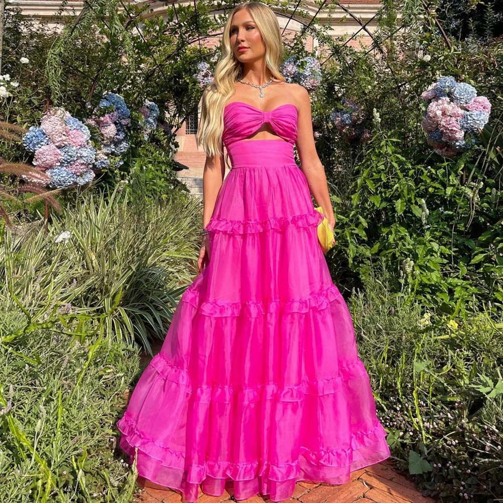 

Милое розовое шифоновое вечернее платье с оборками, платья до пола для выпускного вечера, многослойная Женская одежда, новая мода