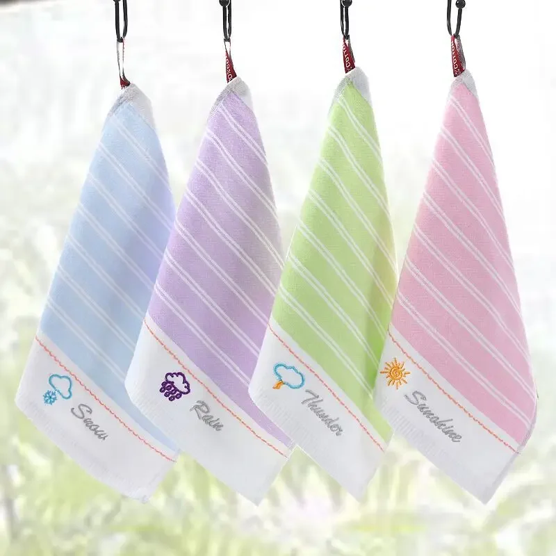 All Pure Cotton Small Square Towel with Embroidery Weather Kindergarten Baby Washing Face and Hand Wiping Towel Bath Products