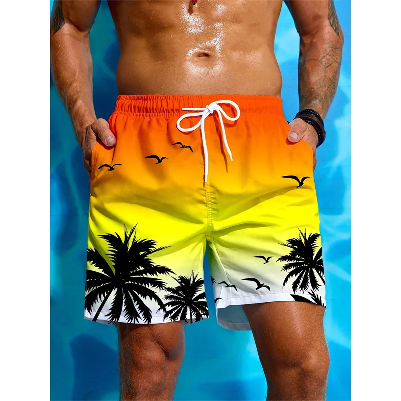 Palme Muster Strand Shorts Männer Gradienten 3D Gedruckt Badehose Sommer Atmungsaktive Kurze Hosen Lose Board Shorts Streetwear – Detail 11