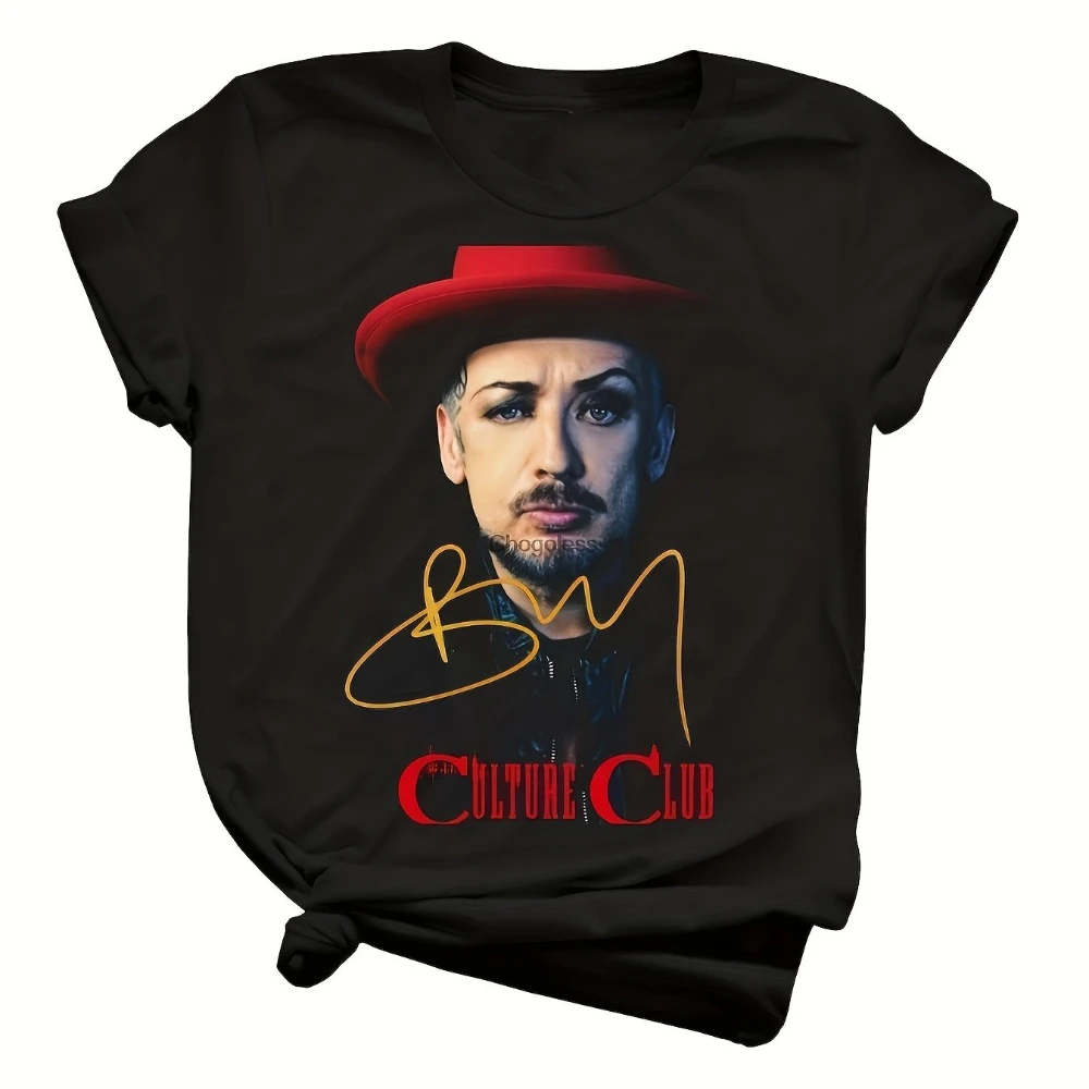 Offizielles Vintage-Band-T-Shirt mit einem signierten Autogramm von Boy George aus dem Culture Club, auf dem ein Porträt mit rotem Hut abgebildet ist