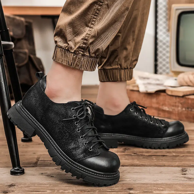 New Genuine Leather Platform Motorcycle Boots Round Toe Zapatillas Hombre  Men's Cowboy Shoes Vintage Male Work Shoes Loafers Men _ - AliExpress Mobile