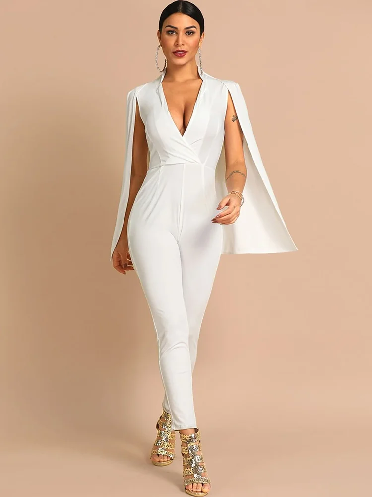

Jumpsuit Women 2022 Fashion Sexy Shawl Long Sleeve Skinny White Rompers Lady Fall Playsuit Outfits Female Streetwear Monos Mujer