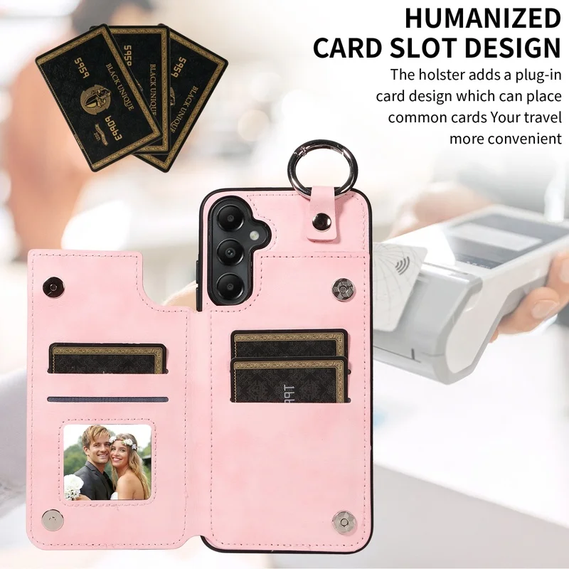 Leather Wallet Phone Case with Ring Holder & Card Slot - Shockproof Cover