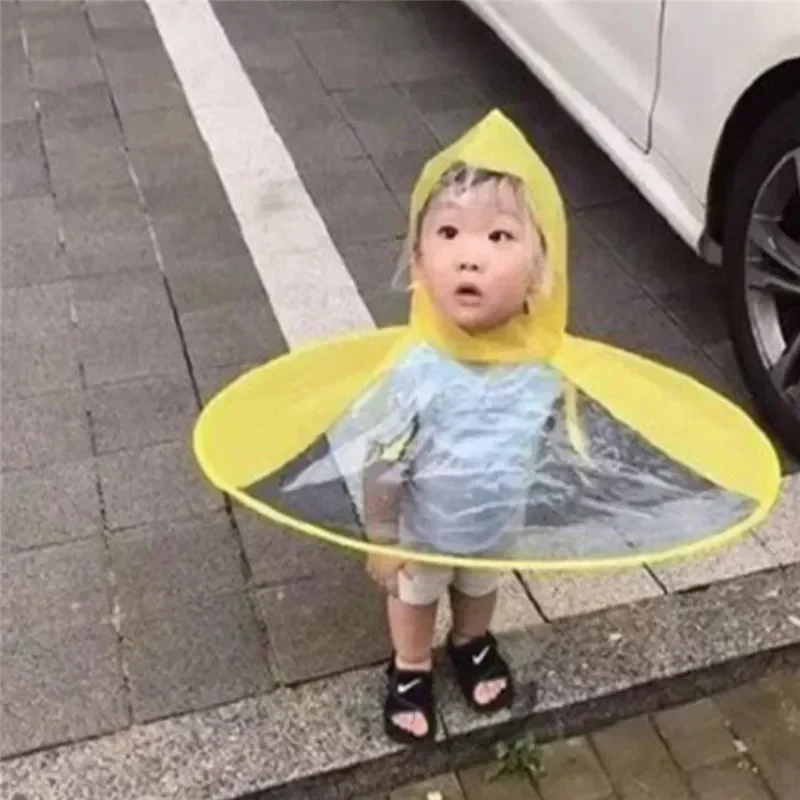 Children's Raincoat Transparent UFO Raincoats Hands Free Rain Poncho Baby Funny Duck Rain Coat Cover Raincoat for kids raincoat poncho