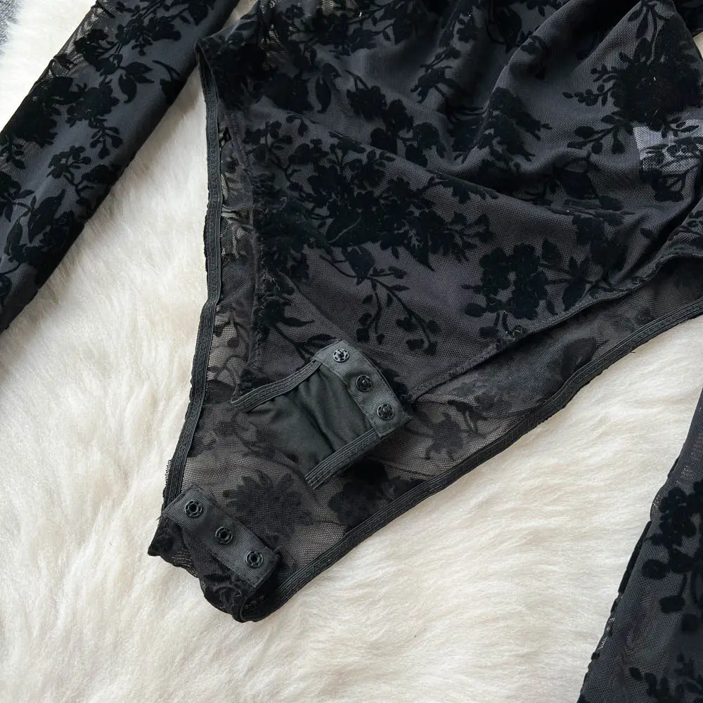 black lace bodysuit back view