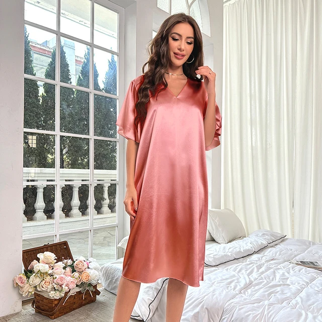 Plus Size Flutter Sleeve V-Neck Side Slit Night Gown – Fashion Bug Online