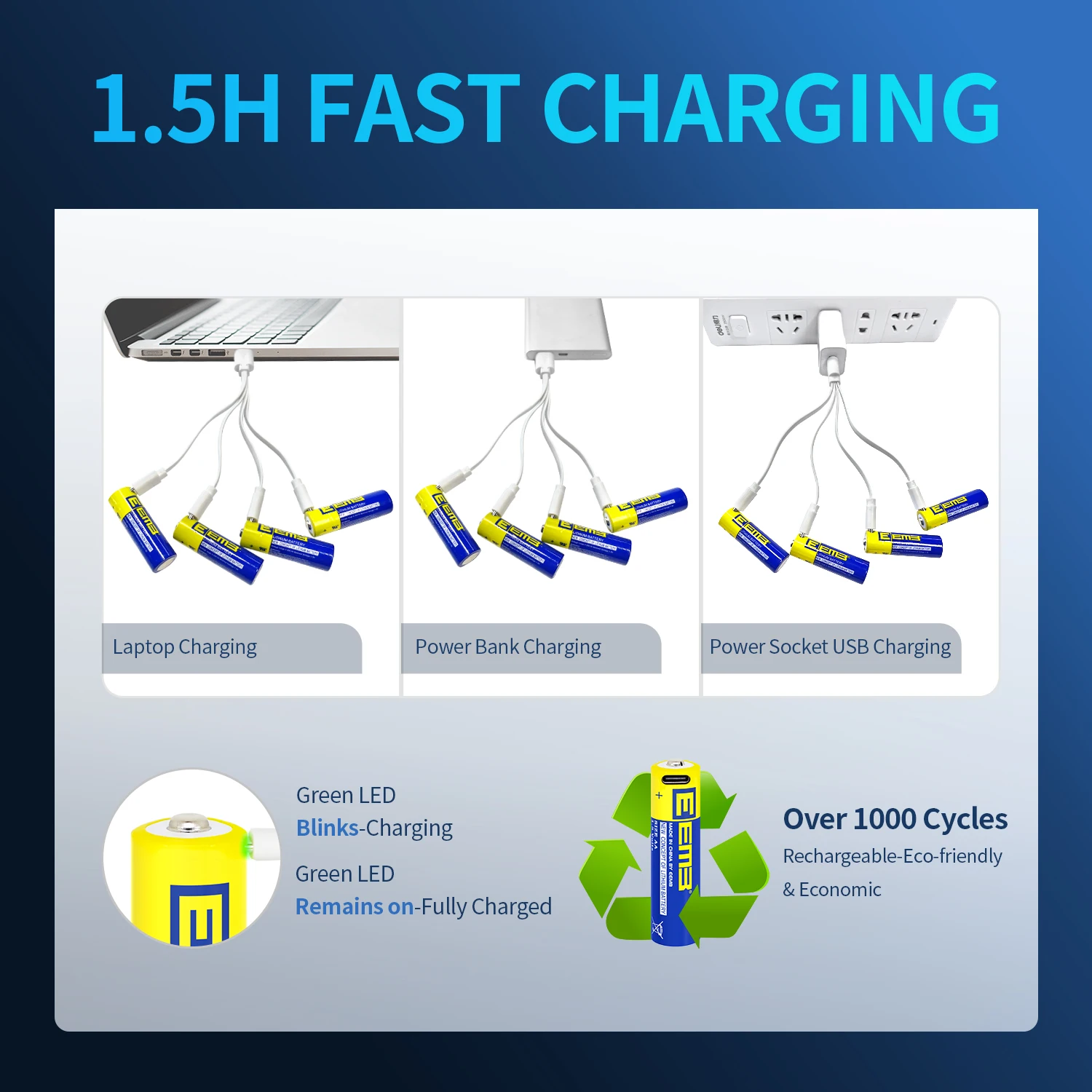 Pilhas aa de Lítio Eemb 1.5v Bateria aa Recarregável 2600mwh Cabo de Carregamento Usb tipo c Bateria de Substituição - Image 5