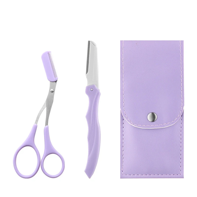 Karsyngirl 2/3Pcs Stainless Steel Eyebrow Trimmer Folding Eyebrow Trimming Suit Eyebrow Clipper Comb Tweezers Makeup Tools 4