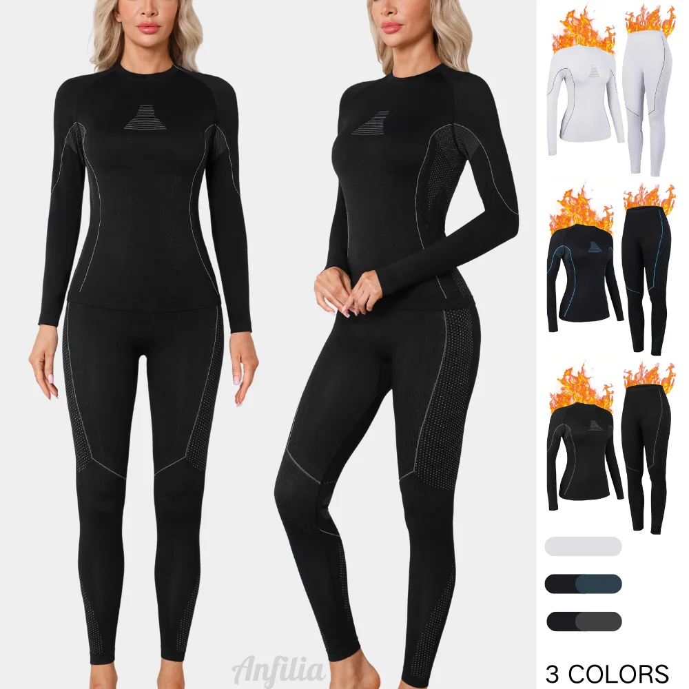 Anfilia – ensemble de sous-vêtements thermiques pour femmes, séchage rapide, antistatique, haute élasticité, serré, sans couture, Base chaude, Johns longs
