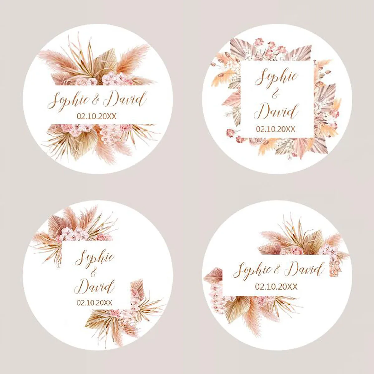 Pampas Grass Wedding Stickers 96Pcs Customize Wedding Labels Personalise Baptism Birthday Sealing Party Decor
