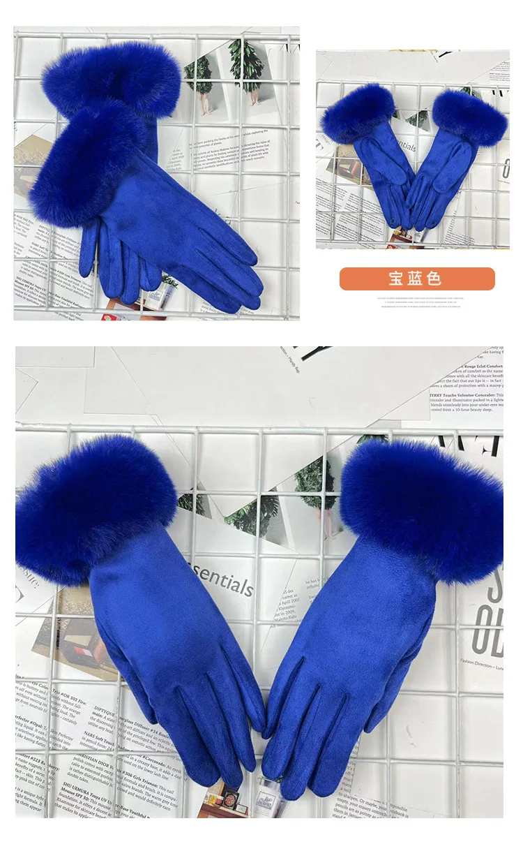 Candy Color Plus Velvet Thicken Women Keep Warm Gloves Fashion Elegant Plush Wrist Winter Cycling Drive Touch Screen Gloves