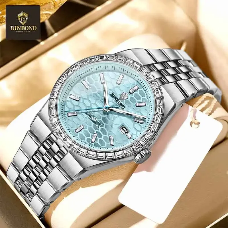 BINBOND Top Men's Quartz Watch Classic Style Waterproof Luminous Date Display Stainless Steel Wristwatch For Male Relojes Hombre