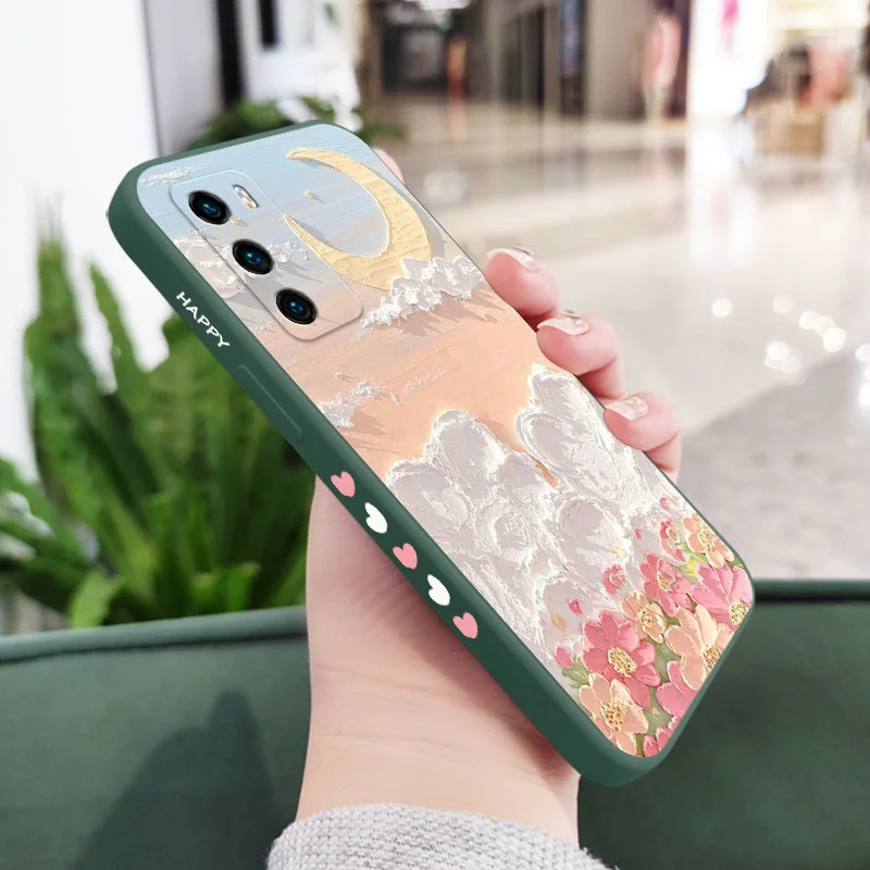 Artistic Oil Flower Design Liquid Silicone Phone Case - Elegant and Durable Cover