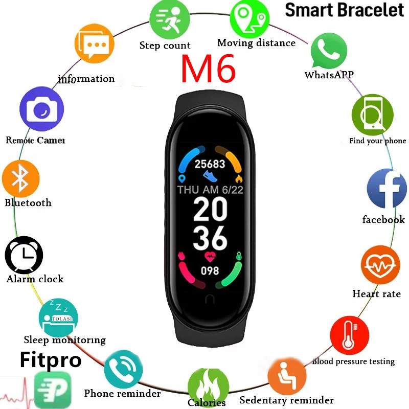 

Wristband M6 Magnetic Smart Bracelet Sports Bluetooth Electronic Bracelet Heart Rate Blood Pressure Monitoring PK Y68 D20 M7 M5