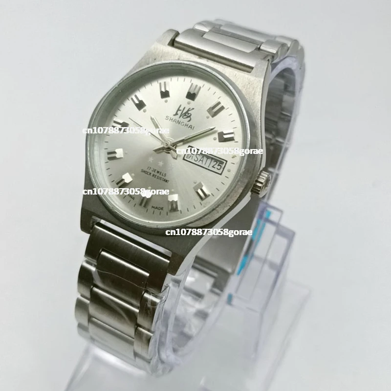 

Manual mechanical watch men's original Shanghai watch factory all steel double calendar watch classic vintage collection