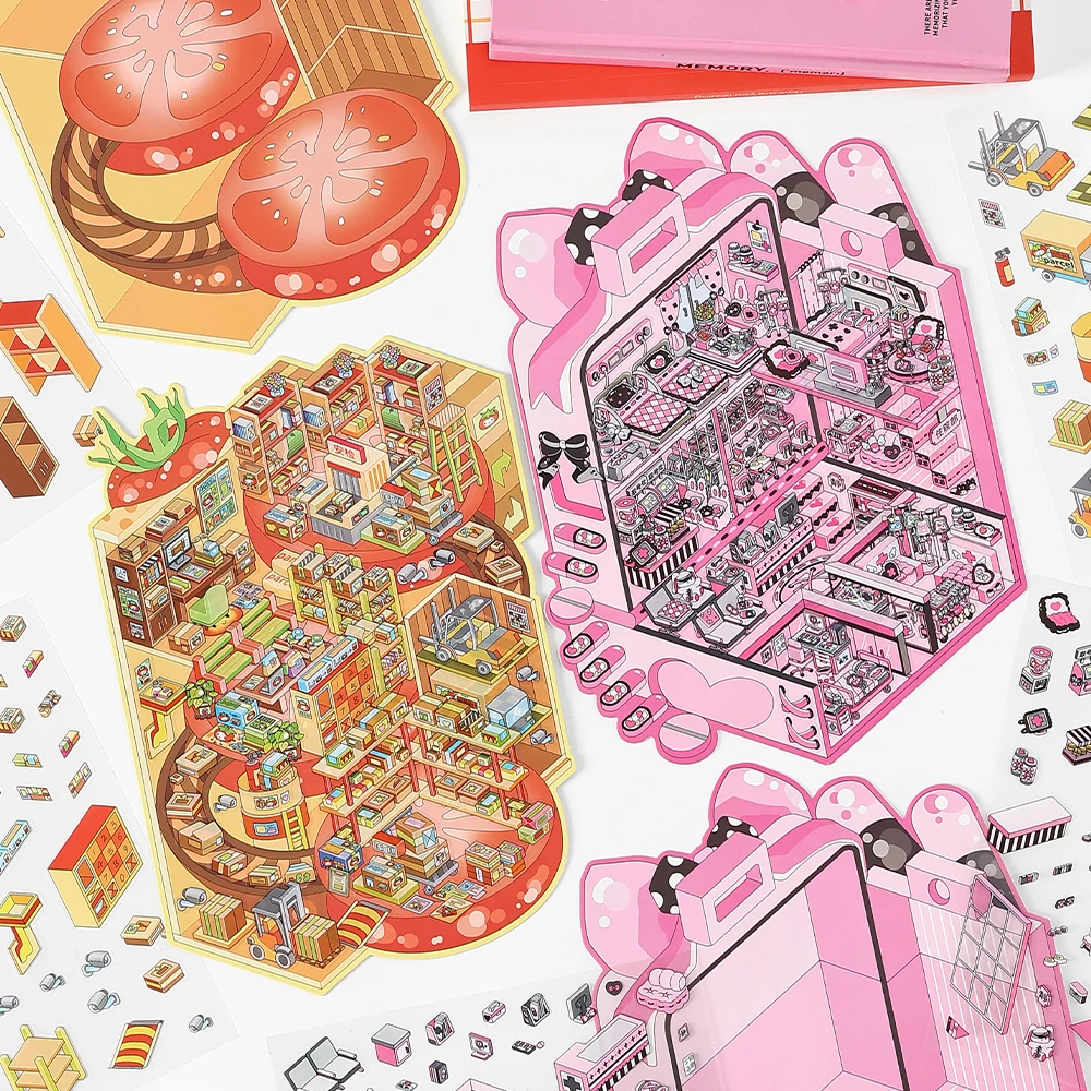 카와이 토마토 익스프레스 3D 노래와 춤 디스코 풍경 스티커 DIY 포켓 캐빈 장면 크리스마스 선물 ? ?