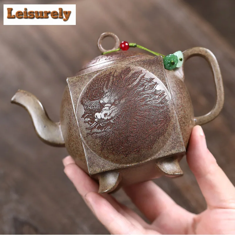 200ml Yixing Purple Clay Teapots Handmade Square And Circle Pot Raw Ore Wood-fired Porcelain Mud Tea Brewing Kettle Zisha Teaset