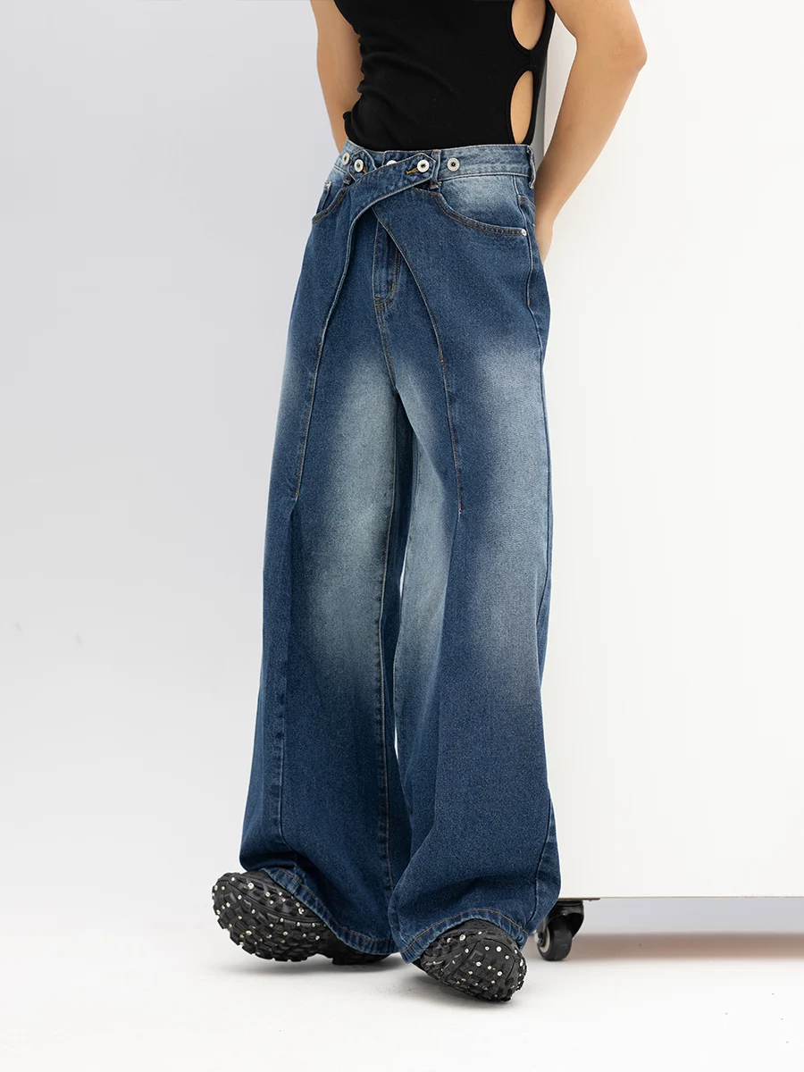 Fashion Blue Jeans Men's Loose Cotton Wide Leg Straight Retro Casual Denim Pants Youth Popularity Trendy Male Denim Trousers