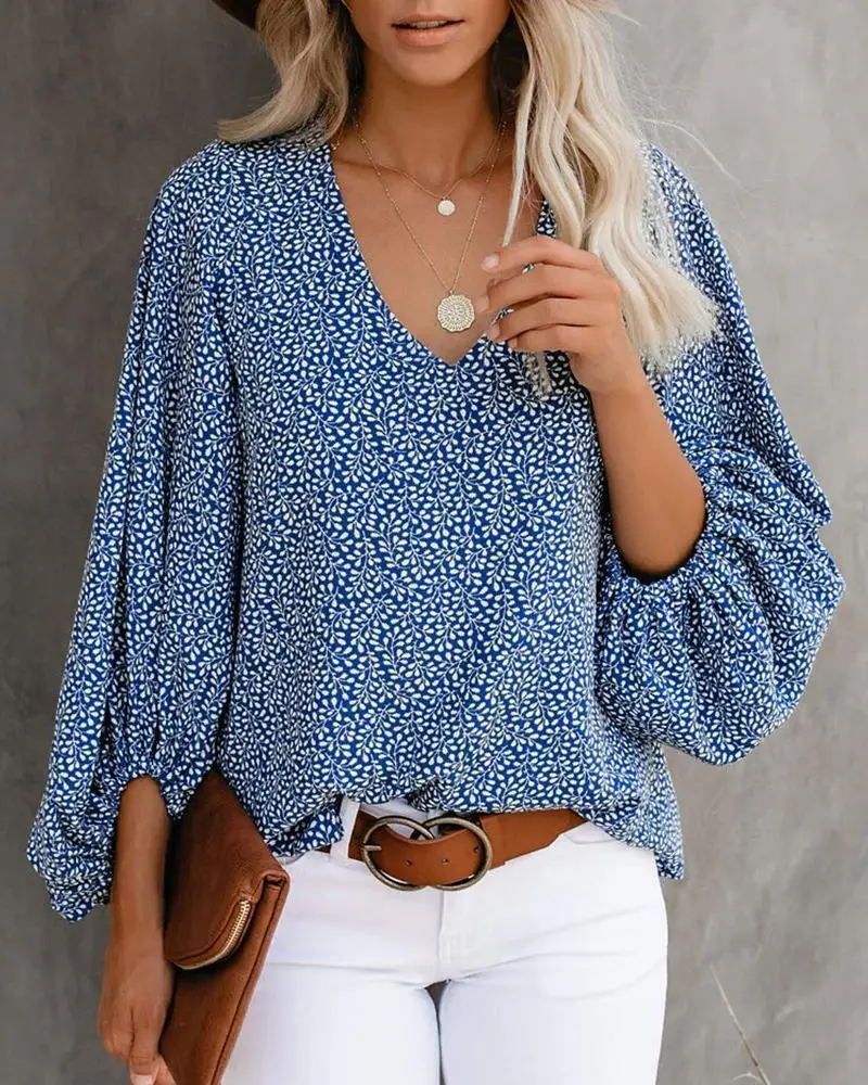 Frauen V-ausschnitt Tie Dye Leopard Print Bluse Shirts Casual Langarm Lose Pullover Bluse Tops BNS-H6651_voghion.com