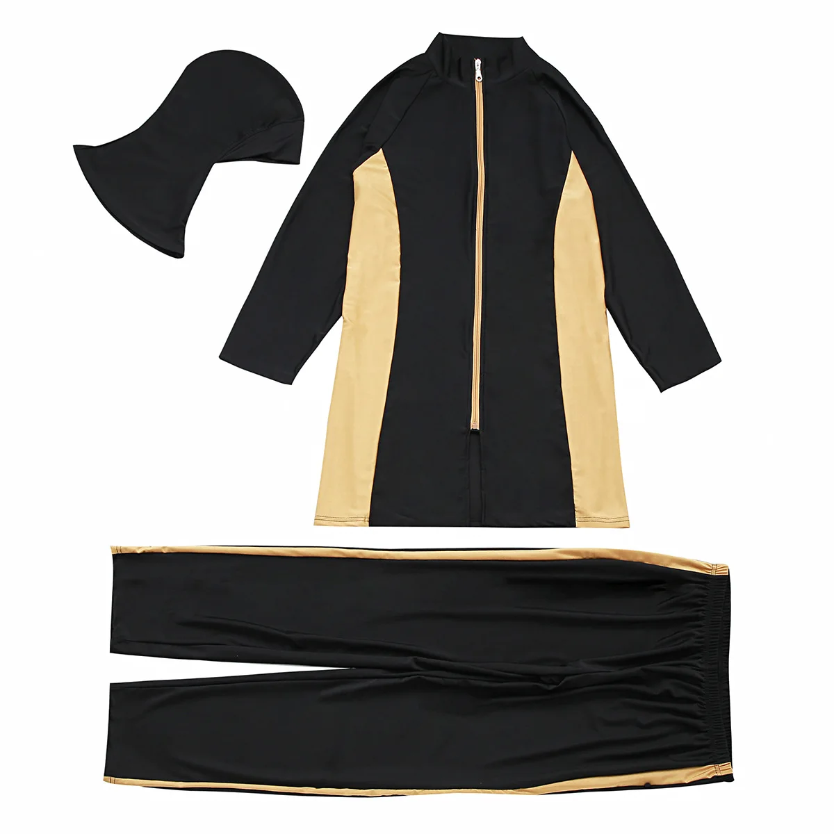 Plus Size Burkini Hijab Modest Muslim Swimwear Bathing Suit with Color Block Zipper for Islamic Women Burkini Muslim Swimwear