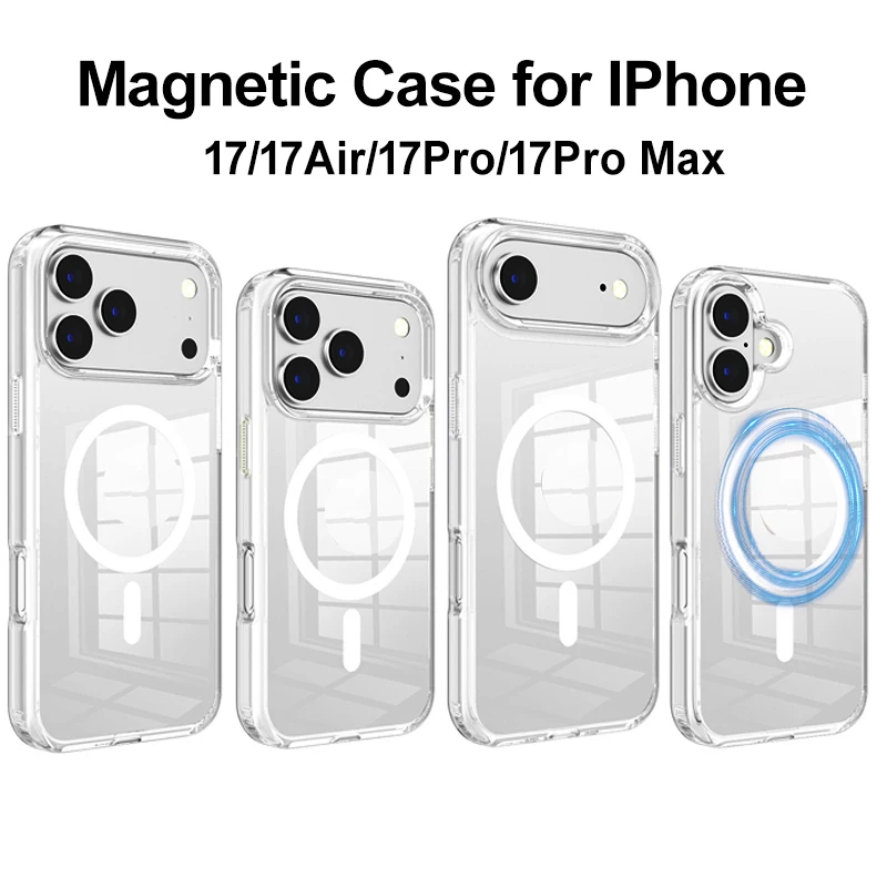 For Magsafe Wireless Charge Magnetic Case for IPhone 17 17Air 17Pro Max Shockproof Transparent Shell PC Clear Cover for IPhone17