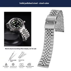 Stainless Steel Waterproof Watch Strap Bracelet in Various Sizes - 22mm (D - Silver)