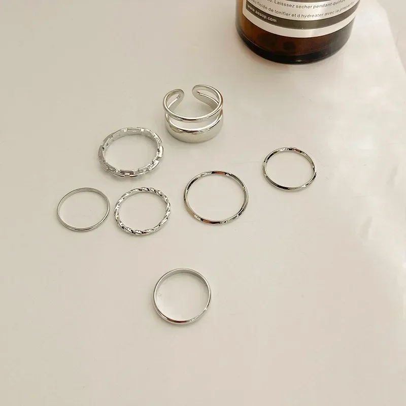 7pcs Ring set Instagram Hip Hop Style Adjustable Index Finger Joint Ring Retro Punk Men's and Women's