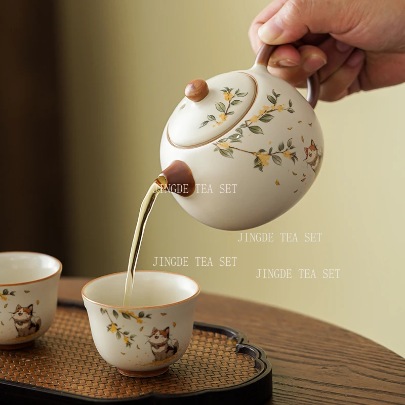 Ceramic Ru Kiln Rice Yellow Teapot Household Small Single Teapot High End Crackable Kung Fu Tea Set Chinese Puer Tea Pot