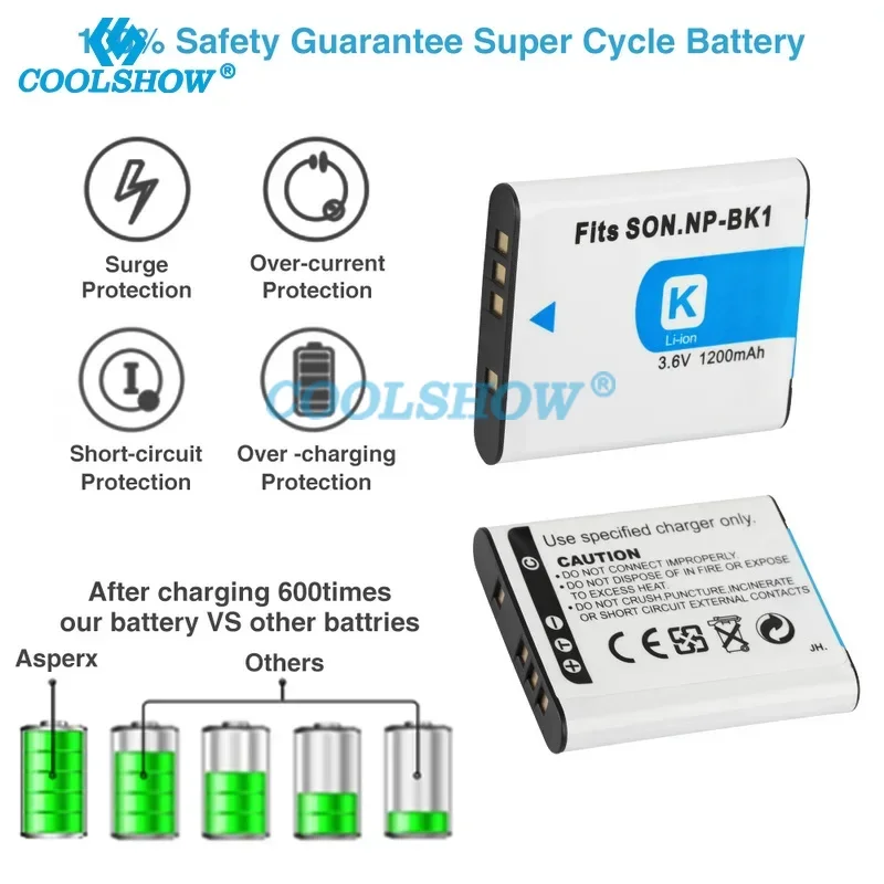 Camera Battery NP-BK1 NP BK1 Battery for SONY Cyber-shot S750 S780 S950 S980 W180 W190 W370 MHS-PM1 CM5 NPBK1 1200mAh Camera Batteries rechargeable battery