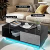 LED Coffee Table Modern Side Tables High Gloss Black Cocktail Table with 2 Drawers Open Shelf for Living Room 6