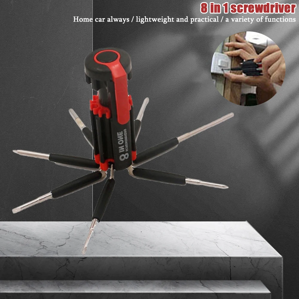 

SURSIP Car Supplies 8 in 1 Screwdriver Bits LED Flashlight Car Portable Multifunctional Mini Repair Hand Outdoor Tool Kit Gadget