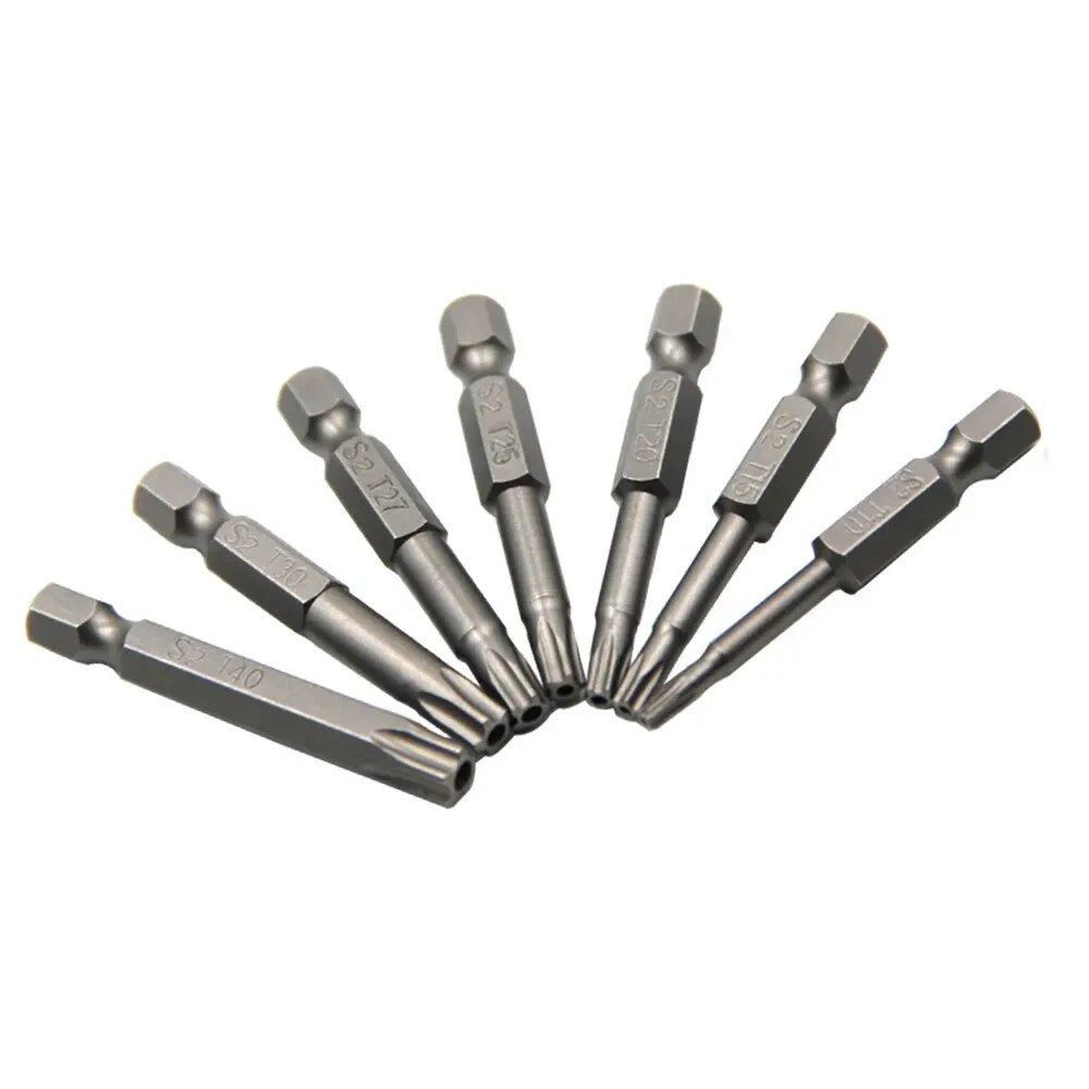 Screwdriver Head Set 7pc Hexagonal Handle Five Star Hollow Screwdriver Head with Hole S2 Magnetic Screwdriver Head T10-T40 Tool Set