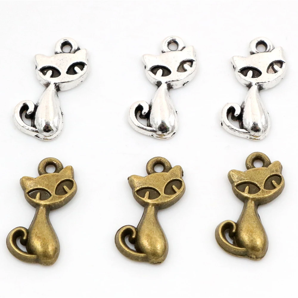 15 stücke Charme katze fuchs 17x9mm Antike, Der anhänger fit,Vintage Tibetischen Silber Vergoldet Bronze,DIY armband halskette