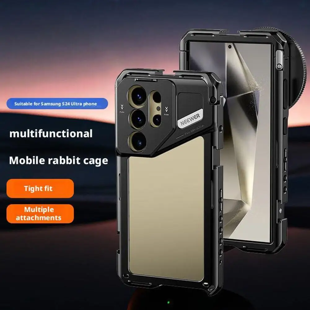 Case for Samsung S25 Ultra Metal Cage Military Grade Rugged Case with 67mm Threaded Filter Adapter 17mm T Mount Lens Adapter