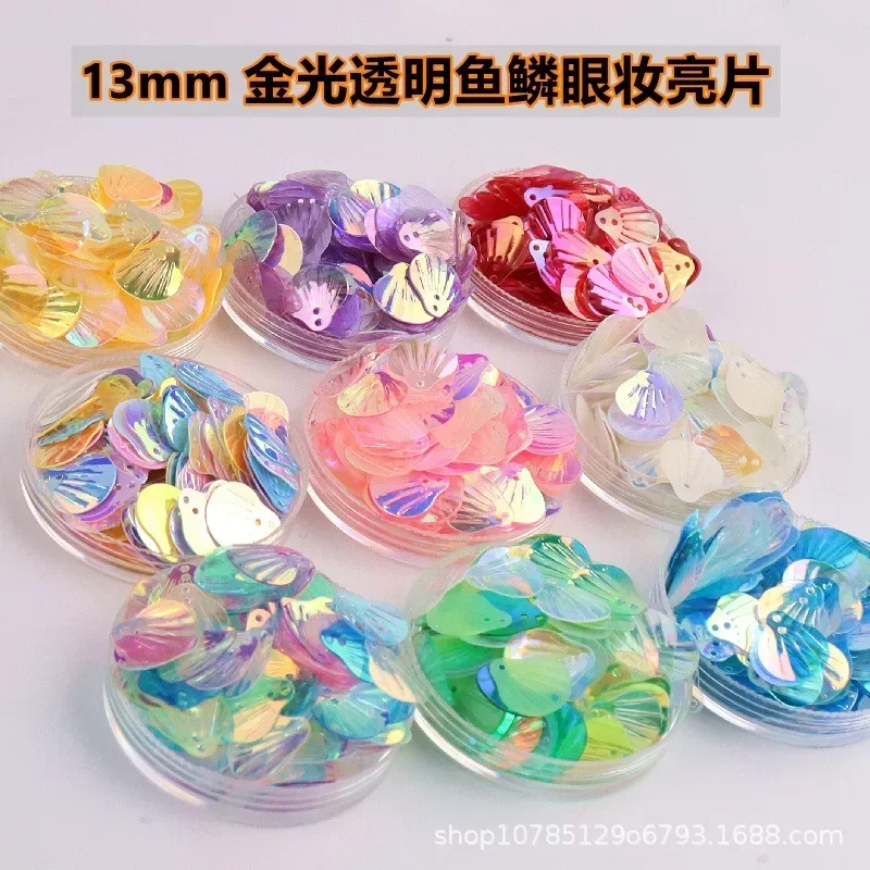 Description Picture 3 of item10g/Bag13mm Transparent Shell Mermaid Fish Scale Sequins PVC Paillettes DIY Wedding Sewing Dress Craft Lentejuelas Accessories
