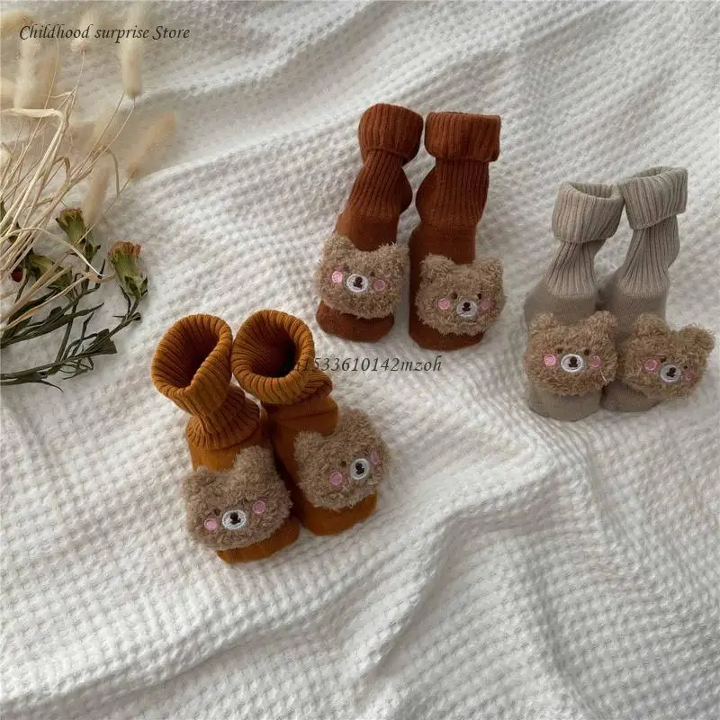 

Baby Non-slip Floor Socks Soft Cotton Bear Middle Tube Socks Winter Warm Thick Knit Socks Newborn Toddlers First Dropship