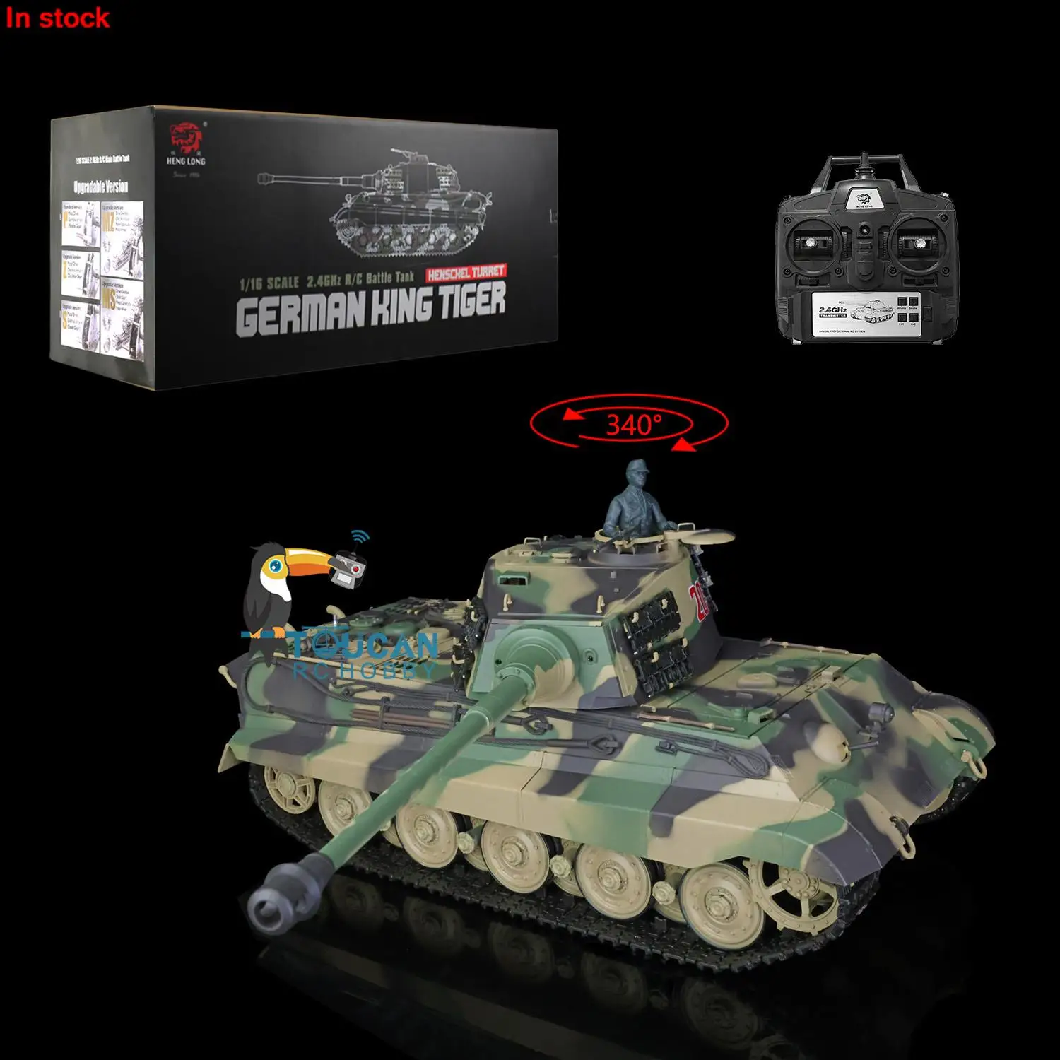 US Stock HENG LONG 1/16 Scale 7.0 2.4G Plastic German King Tiger RTR RC Tank Model 3888A Tracks Idlers Machine Gun BB Unit Toy 2