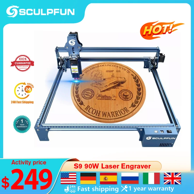 

SCULPFUN S9 Laser Engraver CNC 90W DIY Ultra-thin Laser Wood Acrylic Engraving Cutting Machine with 410x420mm Engraver Area