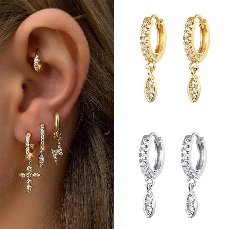Dangle Earrings Drop Earrings Long Earrings Dome Teardrop Earrings Silver Gold Filled CZ Zircon Long Water Drop Earring For Women Men Jewelry Circle Ear Ring