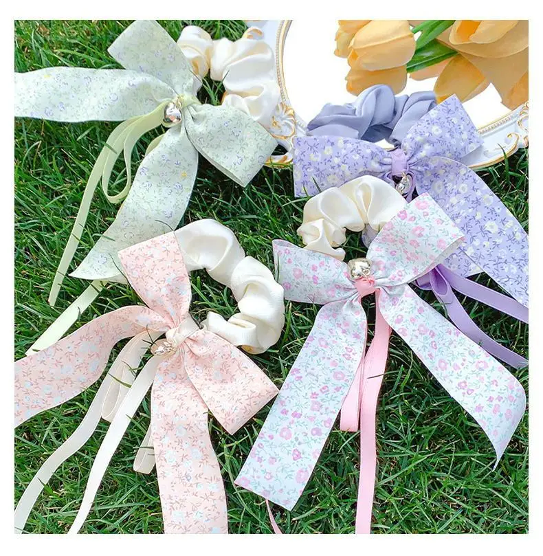 

New Fashion Flower Bow Ribbon Ponytail Scarf Scrunchies Elastic Hair Bands For Women Ponytail Holder Headband Hair Accessories