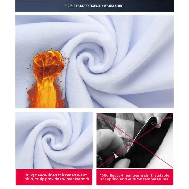 Thiened Fce Warm Ox Cloth irt Long Sve Casual Sle for Young Men Winter Season Regular Fit arp Collar Pure C...