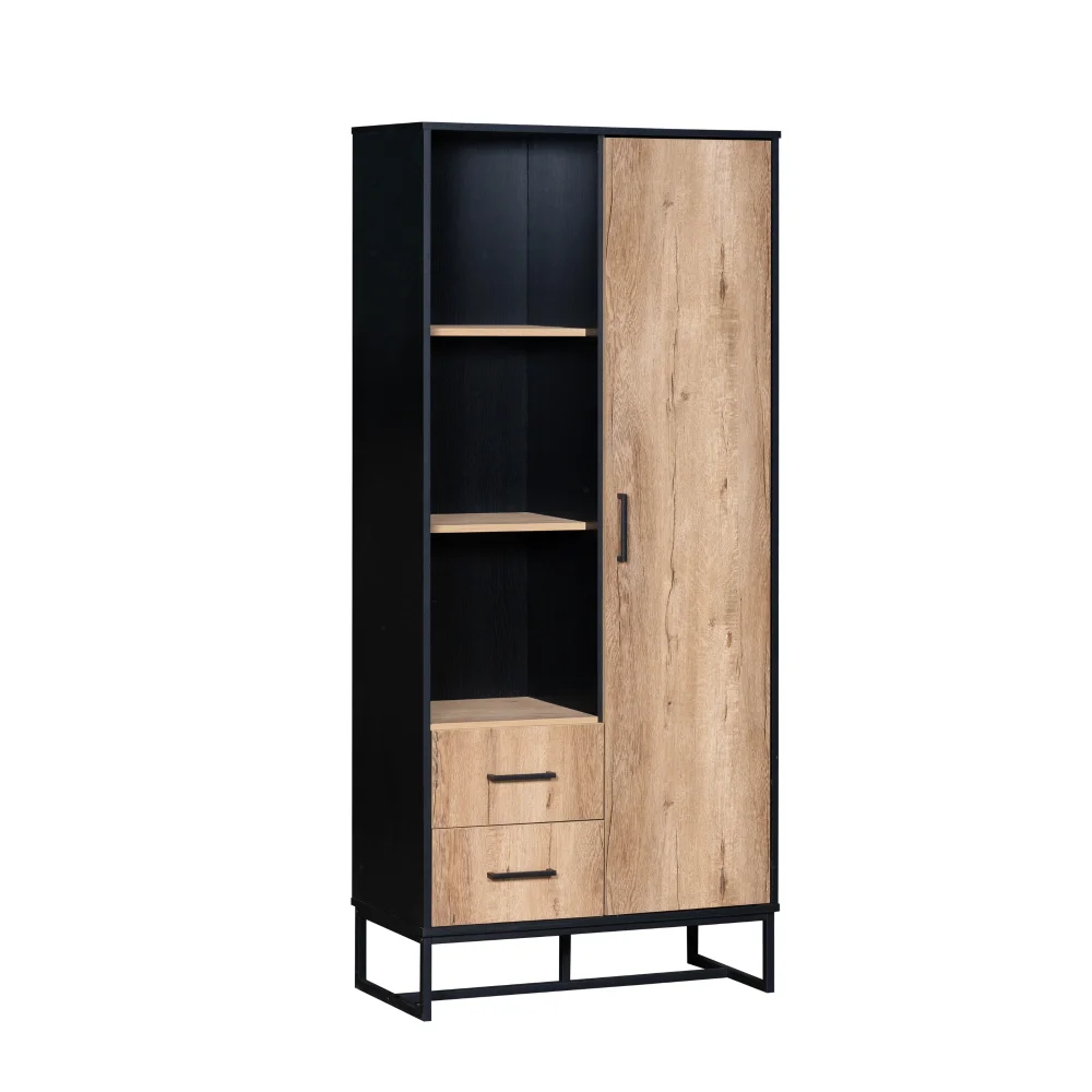 Moderner Highboard-Kleiderschrank 80 x 40 x 180 cm mit 2 Schubladen und 3 offenen Fächern. Vielseitiger Stauraum für Wohnzimmer, Büro – Detail 19