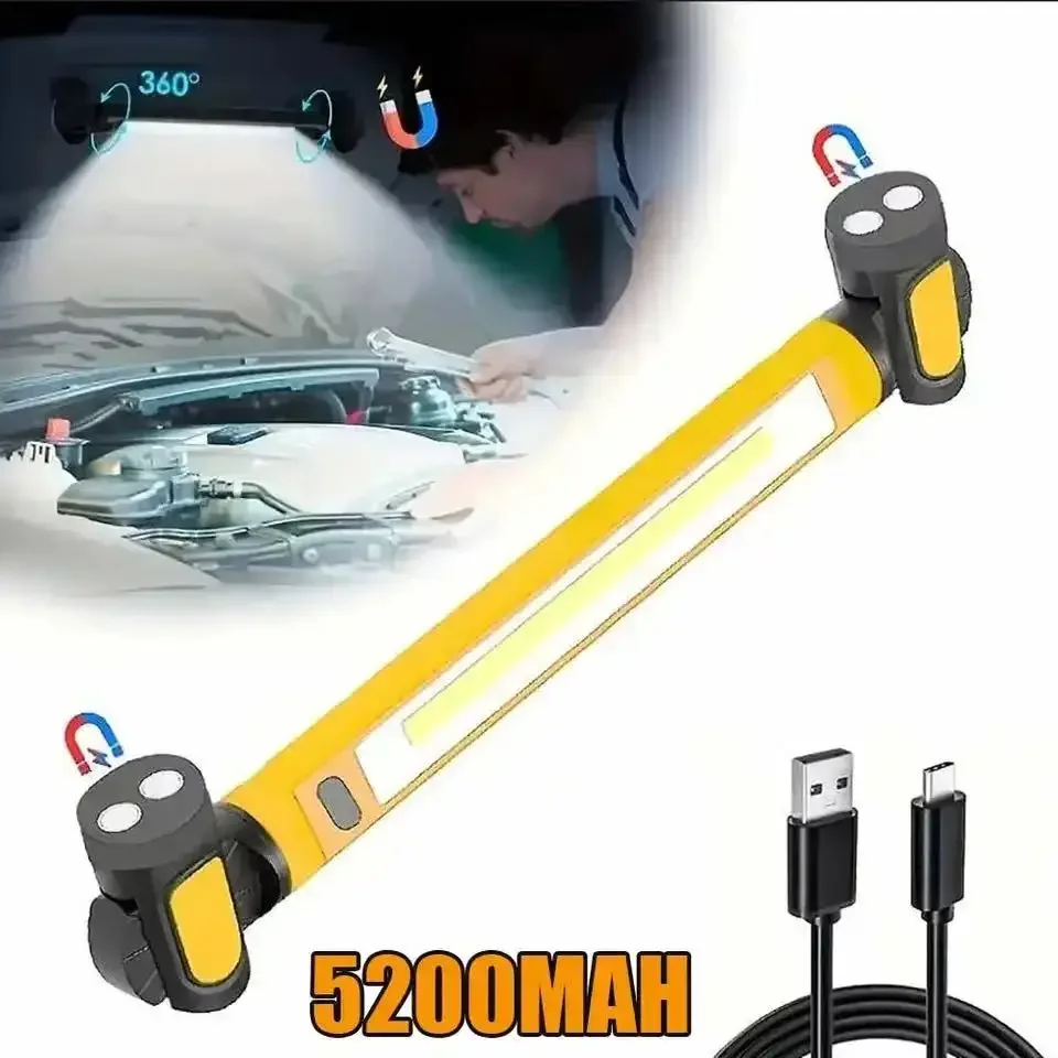 Work light 3000LM USB-C Magnetic 360&deg; Rotating Base Hooks IP65 Waterproof Car Repair Camping Emergency