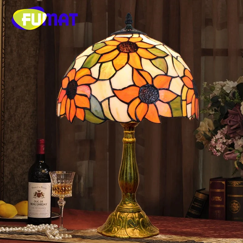 

FUMAT Tiffany stained glass desk lamp European style retro pastoral style sunflower art decor living room bedroom bedside lamp