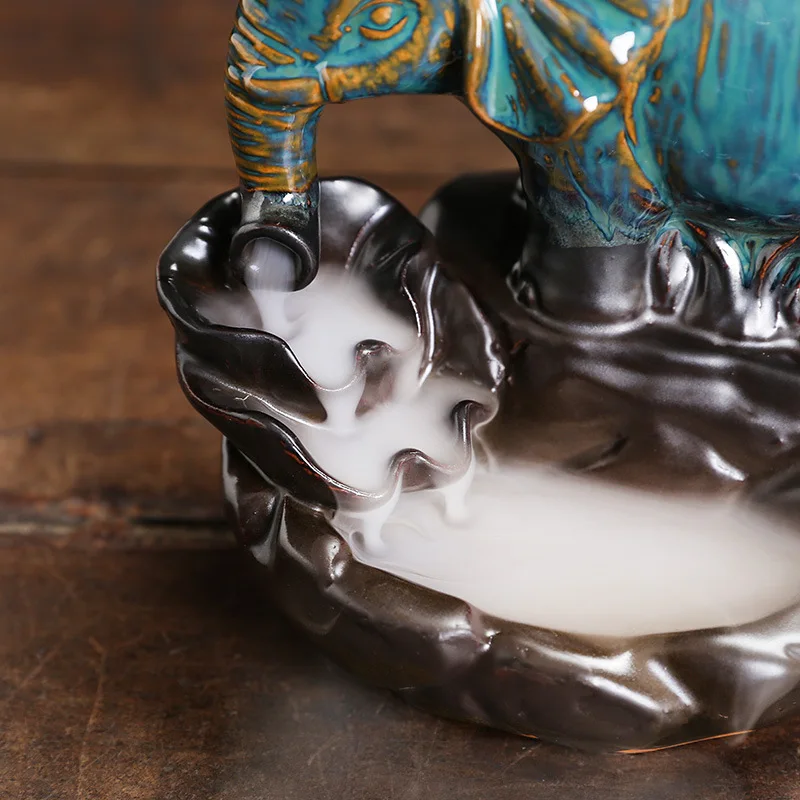 Lotus Leaf Ceramic Backflow Smoke Incense Burner Alpine Flowing Water Elephant Incense Holder Pressure Relief Home Decoration