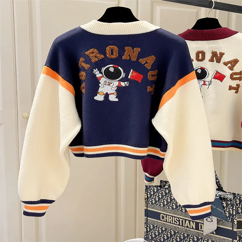 

Sandro Rivers Bomber Jacket Sweater Women's 2022 Autumn Winter New Loose Design Cardigan Short Top