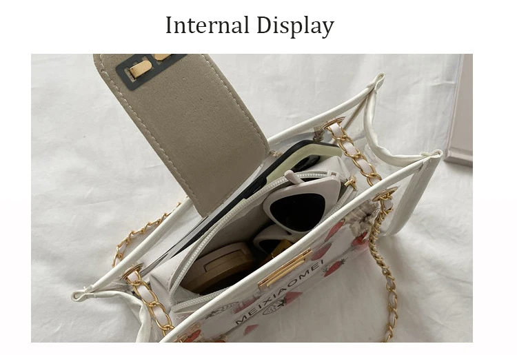 Borsa trasparente alla moda per donna Borsa a tracolla da donna da viaggio trasparente in PVC con borsa Borsa tote ecologica fragola di grande capacità_voghion.com