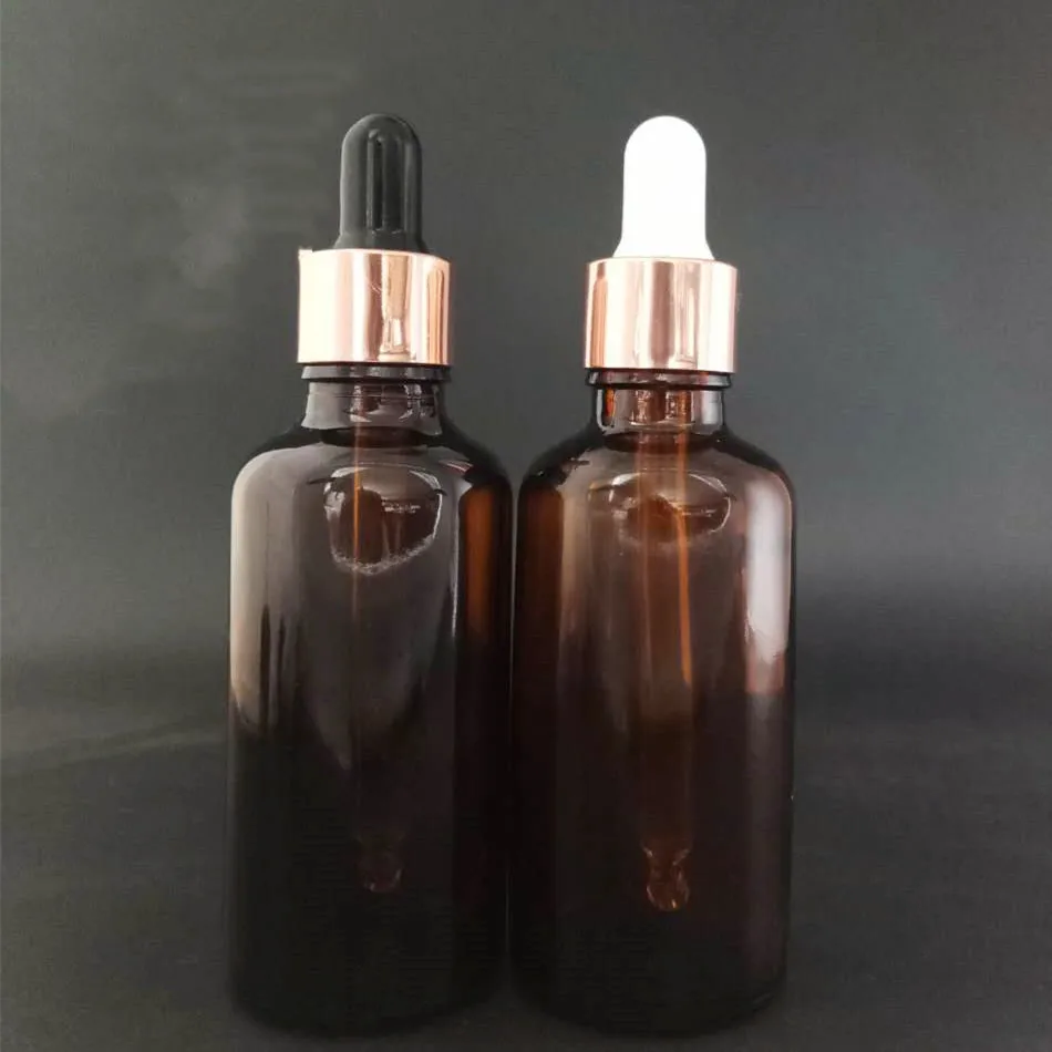 30X Amber 5ml-100ML Reagent Eye Dropper Drop Glass Aromatherapy Liquid Pipette Essential Oil Refillable Bottles Rose Pink Cover 6