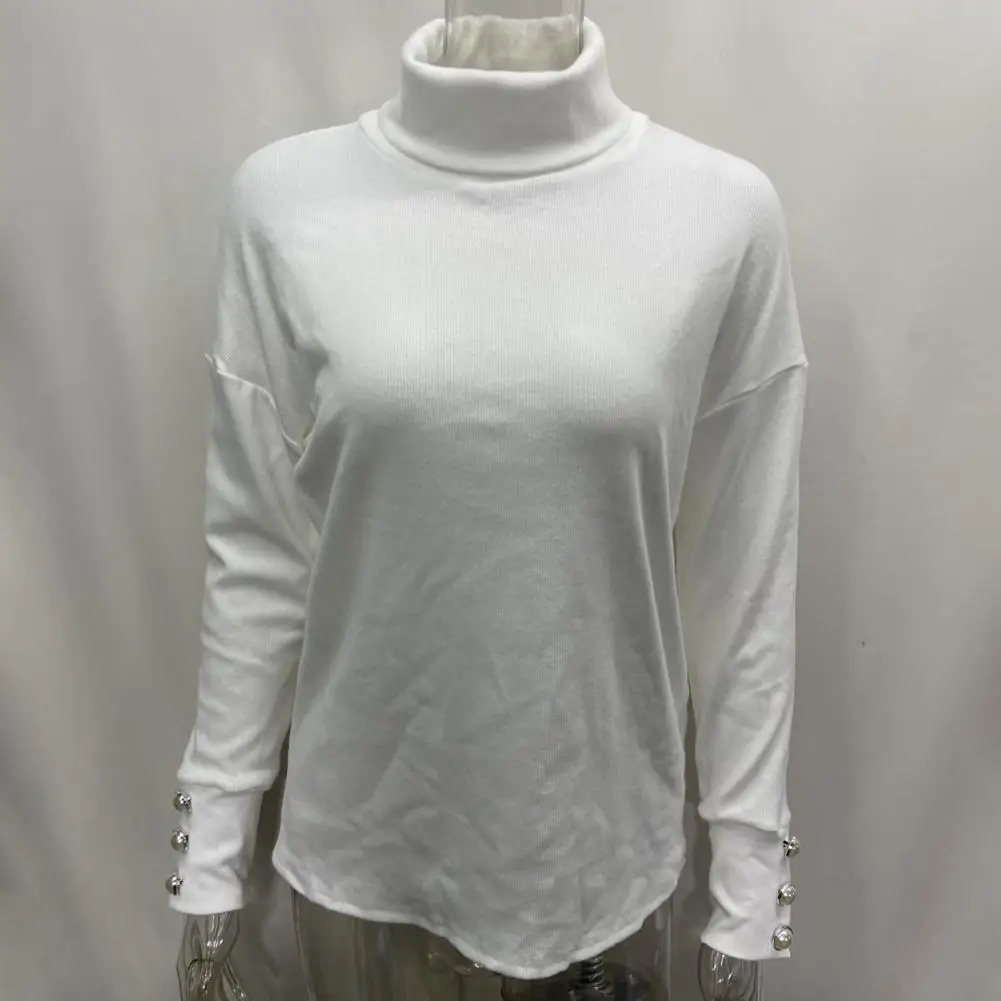 

Solid Color Sweater Cozy High Collar Knitted Sweater for Women Warm Winter Pullover with Soft Long Sleeves Elastic Loose Fit