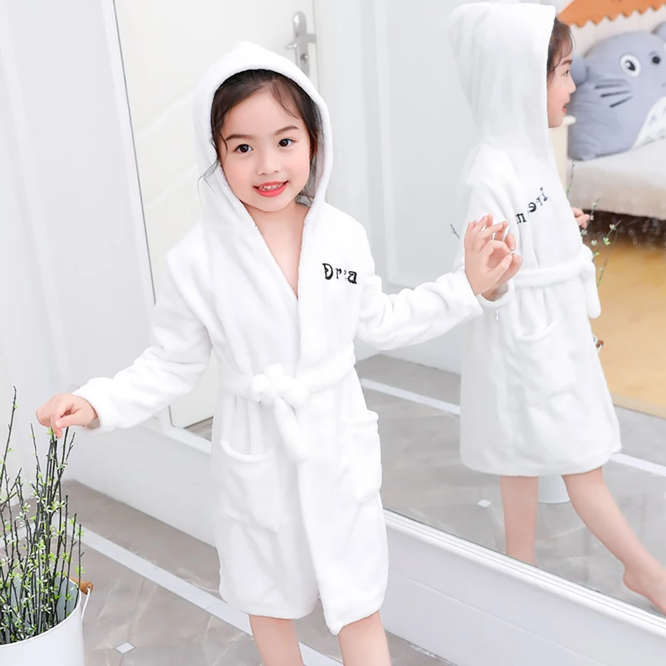 Kids Robe Fleece Hooded Cartoon Printed Sleepwear Autumn Winter Spring